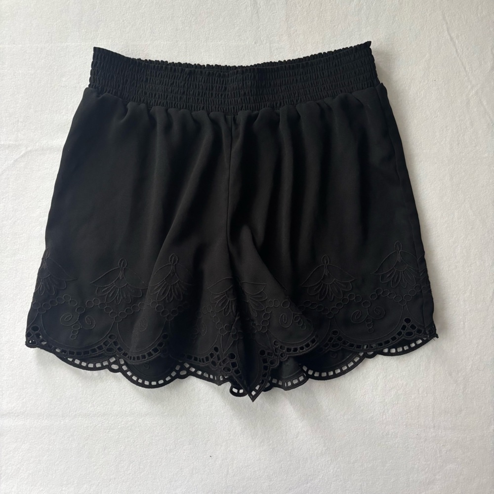 Ruff Hewn Black High Waist Women's Shorts with Lace Trim
